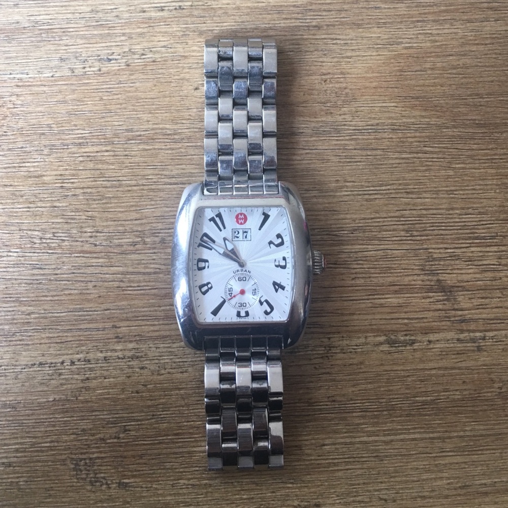 Michele Silver Watch with White Face